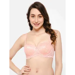 Clovia Pink Lace Work Demi Cup Bra-picture-11
