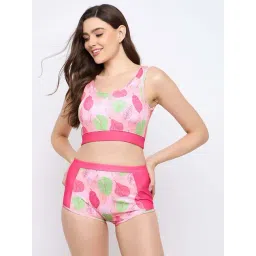 Clovia Pink Regular Fit Printed Swimsuit-picture-26