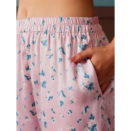 Clovia Pink Satin Regular Fit Floral Print Night Suit image 5