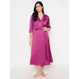 Clovia Pink Satin Solid Long Robe-picture-15
