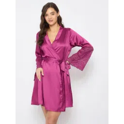 Clovia Pink Satin Solid Robe-picture-17