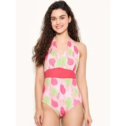 Clovia Printed Halter Neck Bodysuit image 1