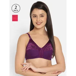 Clovia Purple & Magenta Set Of 2 Cotton Non-Padded Non-Wired Full Cup Bra COMBRC905-Multicolor-image-39