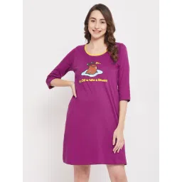 Clovia Purple Cotton Graphic Print Sleep Tee-picture-21