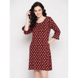 Clovia Purple Printed Cotton Nightdress-picture-11