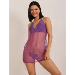 Clovia Purple Self Print Babydoll-picture-24