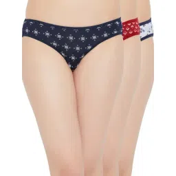 Clovia Red & Blue Cotton Printed Bikini Panties - Pack Of 3-picture-14