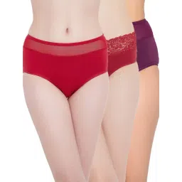 Clovia Red & Purple Cotton Hipster Panties - Pack Of 3-picture-48