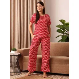 Clovia Red & White Striped Top With Pyjamas-picture-21