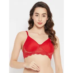 Clovia Red Cotton Lace Work Everyday Bra-picture-32