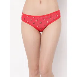 Clovia Red Cotton Printed Bikini Panty image 1