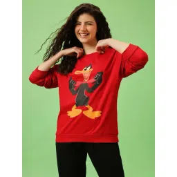 Clovia Red Cotton Regular Fit Printed Sweatshirt-picture-22