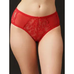 Clovia Red Regular Fit Self Pattern Panties-picture-36