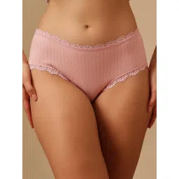 Clovia Ribbed Mid Waist Hipster - Peach-picture-15