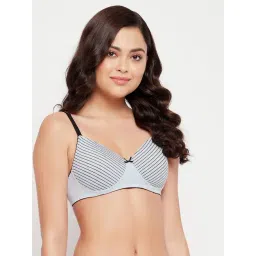 Clovia Sky Blue Cotton Striped Full Coverage T-Shirt Bra-picture-39