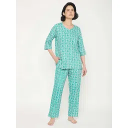 Clovia Teal Relaxed Fit Printed Pyjama Sets-picture-18