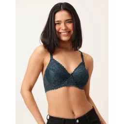 Clovia Turquoise Blue Lace Solid Padded Full Cup Wire Free T-Shirt Bra-picture-27