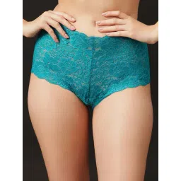 Clovia Turquoise Blue Regular Fit Self Pattern Panties-picture-34
