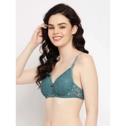 Clovia Turquoise Lace Work T-Shirt Bra image 3