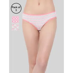 Clovia White & Pink Printed Bikini Panty - Pack of 3-picture-43