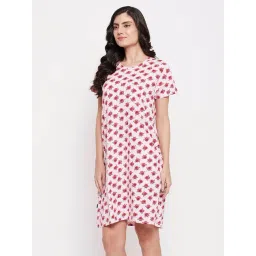 Clovia White & Pink Printed Night Dress-picture-40