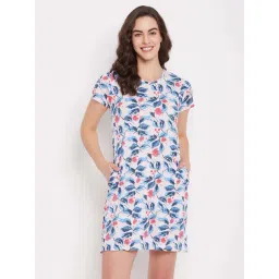 Clovia White Cotton Floral Print Night Dress-picture-27