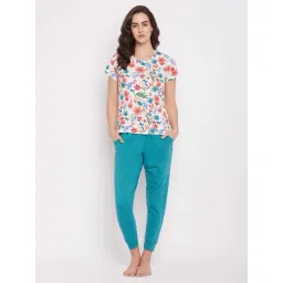 Clovia White Cotton Floral Print Top Pyjamas Set-picture-14