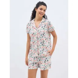 Clovia White Cotton Regular Fit Floral Print Night Suit-picture-25