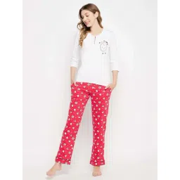 Clovia White Cotton Regular Fit Printed Top & Pyjama Set-picture-34