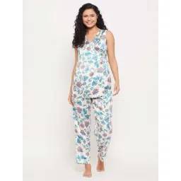 Clovia White Satin Printed Top With Pyjamas-picture-17