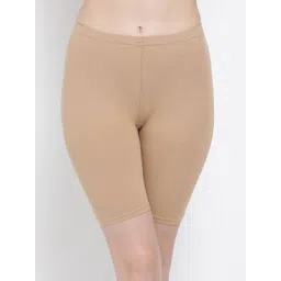 Clovia Women Beige Solid Mid-Rise Skinny Fit Cycling Shorts-picture-11