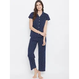 Clovia Women Cotton Printed Button Top & Pyjama Set-picture-35