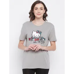 Clovia Women Grey & White Printed Cotton Lounge T-Shirt-picture-34