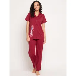 Clovia Women Maroon Printed Night suit-picture-19