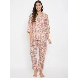 Clovia Women Peach Coloured & Pink Floral Printed Night Suit-picture-11