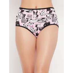 Clovia Women Pink Printed Cotton High Waist Hipster Briefs-picture-10