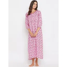 Clovia Women Pink Printed Long Maternity Feeding Nighty-picture-26
