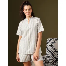 Clovia Women Striped Pure Cotton Night Suit-picture-13