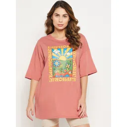 Clovia Women Text & Graphic Printed Pure Cotton Oversized Lounge Tshirts-picture-18