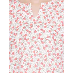 Clovia Women White & Pink Printed Night Suit image 5