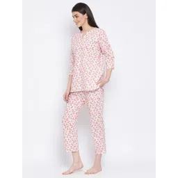Clovia Women White & Pink Printed Night Suit image 4
