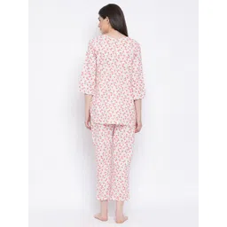 Clovia Women White & Pink Printed Night Suit image 2