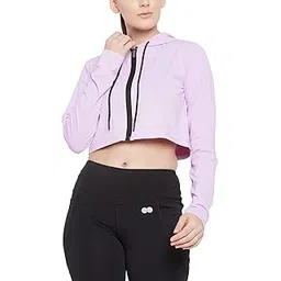 clovia Women's Comfort-Fit Crop Hoodie in Purple-picture-18