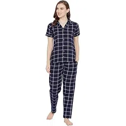 clovia Women's Cotton Classy Checks Shirt & Pyjama-picture-34
