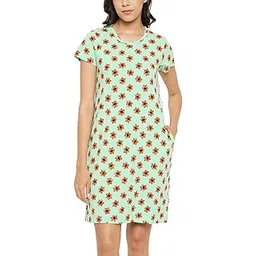 clovia Women's Cotton Emoji Print Short Nightdress with Pocket-picture-44
