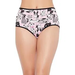 clovia Women's Cotton High Waist Dog Print Hipster Panty in Pink-picture-24