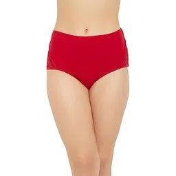 clovia Women's Cotton High Waist Hipster Panty with Lace Panels in Red-picture-31