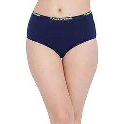 clovia Women's Cotton High Waist Hipster Panty with Printed Waistband in Navy Blue-picture-37