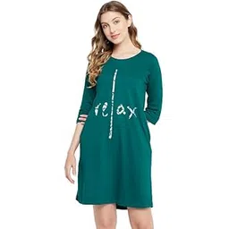 clovia Women's Cotton Knee Length Casual Relaxed Night Gown-picture-12