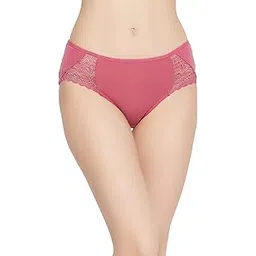 clovia Women's Cotton Mid Waist Hipster Panty with Lace Inserts in Pink-picture-21